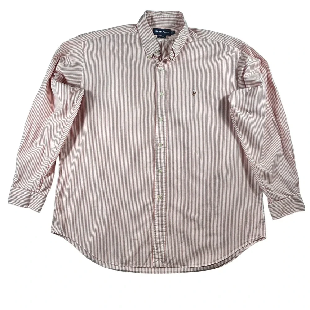 Ralph Lauren Golf Mens XL Red White Striped Button Down Shirt Long Sleeve Pony